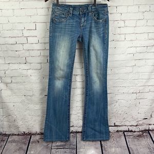 Miss Me Jeans Womens 28 Boot Low Rise Wings Rhinestone Embellished Stretch Blue